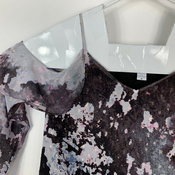 Bar III Blouse Women Medium Cold Shoulder Feminine Ruffles Muted Gray Pink - Picture 7 of 10